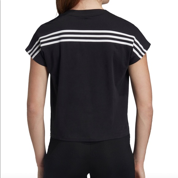 Adidas Black Three Striped Cropped T-Shirt. NEW M - Picture 3 of 6